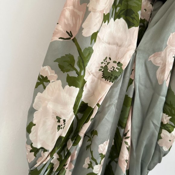 NWT Reformation Veria Maxi Silk Dress Size 14 Tarragon Floral Wrap Halter Top - Picture 5 of 12